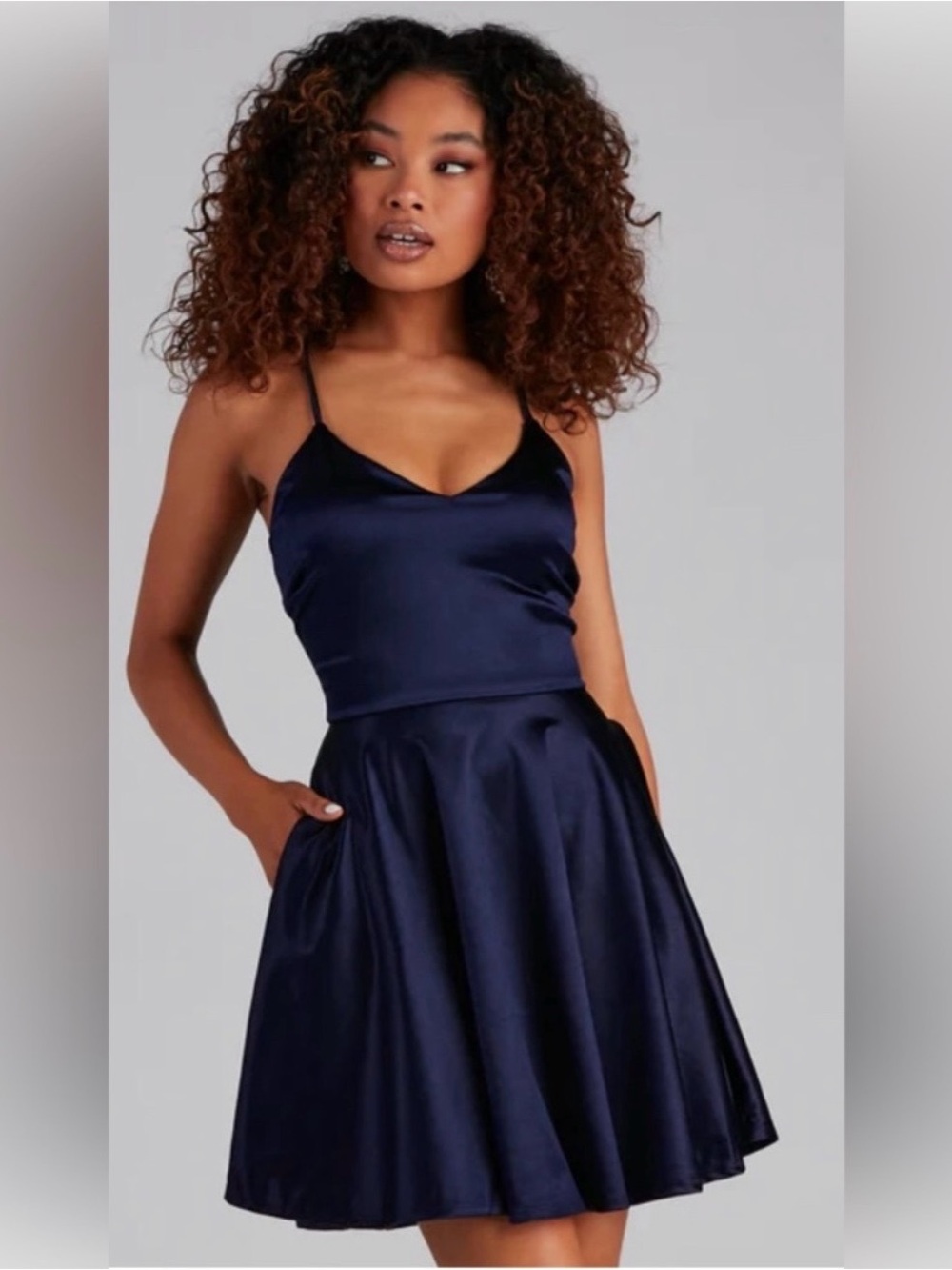 Windsor Navy Spaghetti-Strap Skater Mini Dress Medium